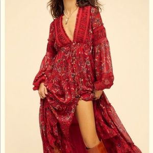 Free People Cassis Printed Chiffon Dress
